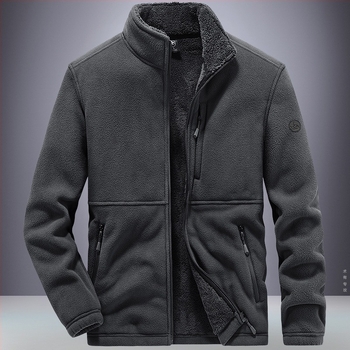 Férfi téli polárdzseki, magas gallér, cipzár, vastag fleece, több zseb, poliészter bélés