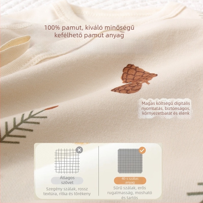 Újszülött pamut felső, monk-stílusú, hasfűzővel, kerek nyakkal, 0–12 hónap, 100% pamut
