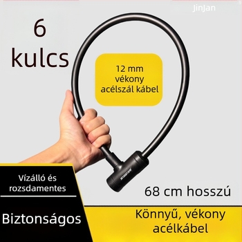 Kerékpárzár acélkábellel, hordozható, lopás elleni, MTB-nek, elektromos és országúti kerékpárokhoz