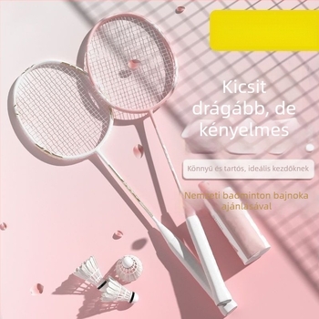 Badminton ütő készlet, tartós és rendkívül rugalmas, ultrakönnyű all-in-one kivitel, megfelelő diákoknak, felnőtteknek és pároknak — váz: vasötvözet; húrok: nylon; ütő keménysége: közepes