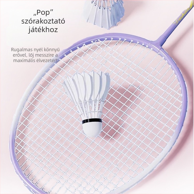 Badminton ütő készlet, tartós és rendkívül rugalmas, ultrakönnyű all-in-one kivitel, megfelelő diákoknak, felnőtteknek és pároknak — váz: vasötvözet; húrok: nylon; ütő keménysége: közepes