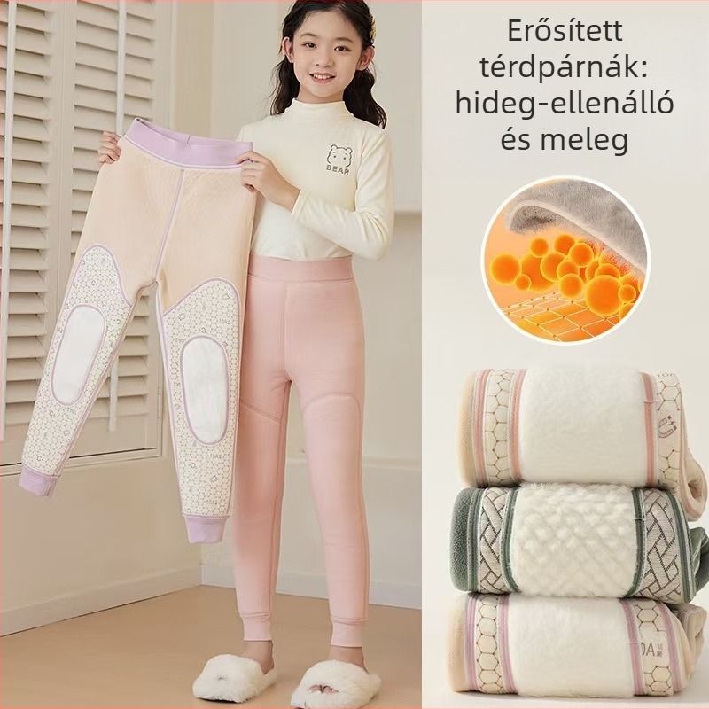Gyerekeknek szóló fleeces bélésű nadrág, magas derekú, őszi-téli, Derong anyag, poliészter 50–70%
