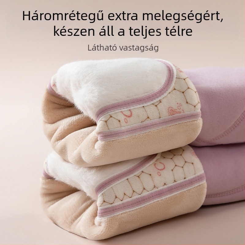 Gyerekeknek szóló fleeces bélésű nadrág, magas derekú, őszi-téli, Derong anyag, poliészter 50–70%