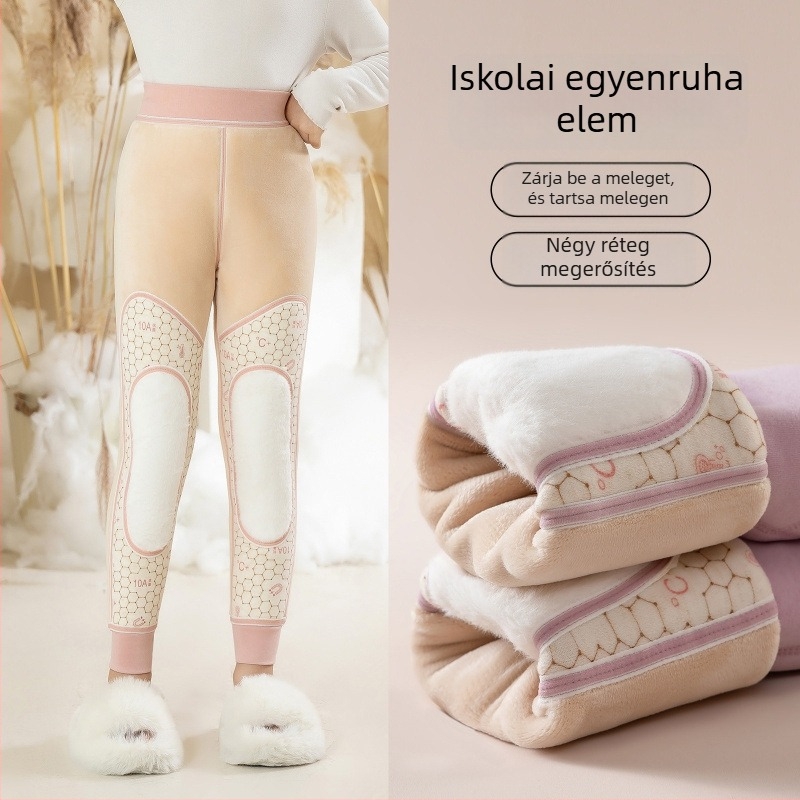 Gyerekeknek szóló fleeces bélésű nadrág, magas derekú, őszi-téli, Derong anyag, poliészter 50–70%