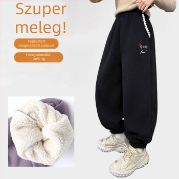 Gyermekeknek szóló koreai stílusú harémnadrág, 90% poliészter, puha érzetű anyag, magas derekú, 8 évnél nagyobb gyerekeknek (≥140 cm)