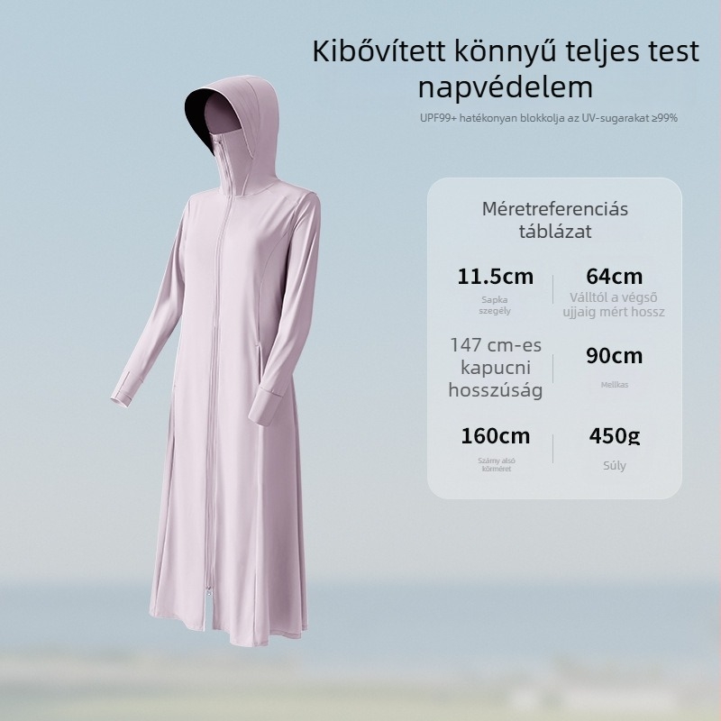 Kültéri széldzseki kapucnival, Ice Silk anyag, UV védelem 99%, lélegző és gyorsan száradó