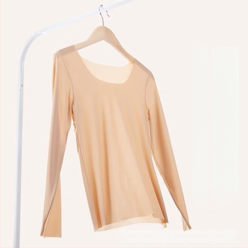 Női alapszintű felső - meleg nylon anyag, kerek nyak, hosszú ujjú, extrán vastag 301–350 g/m², 70–80% nylon tartalom