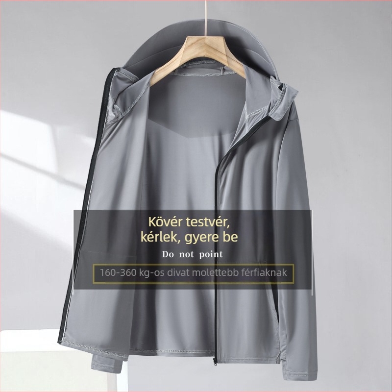 Férfi nagy méretű horgász kabát kapucnival és karimával, ultra vékony ice silk anyag, SPF 40 napvédelem, geometriai minta, laza szabás, oldalsó zsebek, poliészter