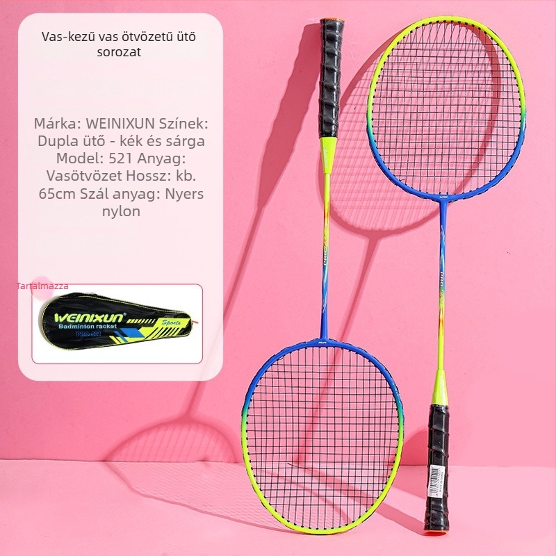 Badminton ütő készlet – 2 darabos táskával, váz vasötvözet, súly 95–100 g, markolat G3, közepes tengelykeménység