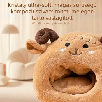 Hamsterfészek karikatúra stílusban, téli meleg, beltéri menedék, űrlény alakú pihenőágy