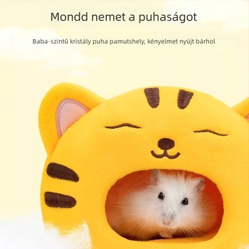 Hamsterfészek karikatúra stílusban, téli meleg, beltéri menedék, űrlény alakú pihenőágy