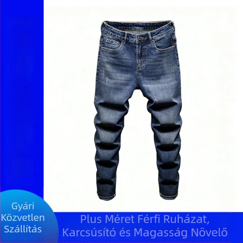 Férfi farmernadrág, egyenes szabás, Hong Kong-stílus, középmagas derekú, denim enyhe elasztikussággal
