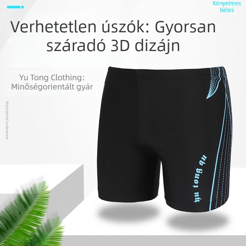 Pluszméretű férfi úszónadrág úszósapkával, csíkos, poliészter, tengerparti nyaraláshoz