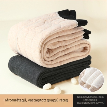 Férfi téli pamut nadrág három rétegű, magas derekú, plusz méret, extra vastag meleg nadrág térdvédővel