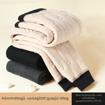 Férfi téli pamut nadrág három rétegű, magas derekú, plusz méret, extra vastag meleg nadrág térdvédővel