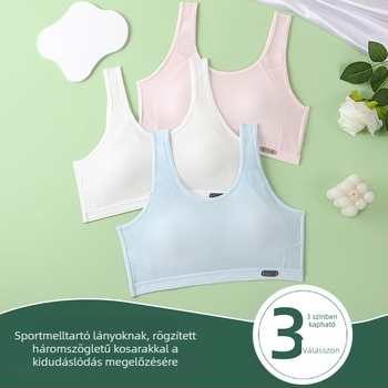 Lányoknak szóló wireless mellény-stílusú melltartó hálóval, 3/4 kosár, vékony előformázott kosár, nylon, fixált dupla vállpánt, lélegző