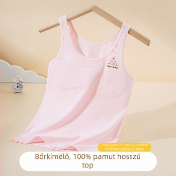Pamut tank-top lányoknak az első fejlesztési szakaszban, teljes kosár, rögzített dupla pántok