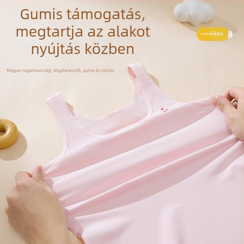 Pamut tank-top lányoknak az első fejlesztési szakaszban, teljes kosár, rögzített dupla pántok