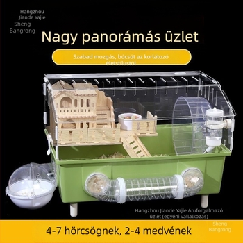 hörcsög ketrec – átlátszó luxus villa külső alagúttal, sajtformájú dizájn, műanyagból, beltéri használatra.