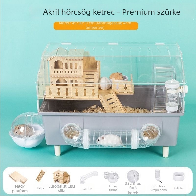 hörcsög ketrec – átlátszó luxus villa külső alagúttal, sajtformájú dizájn, műanyagból, beltéri használatra.