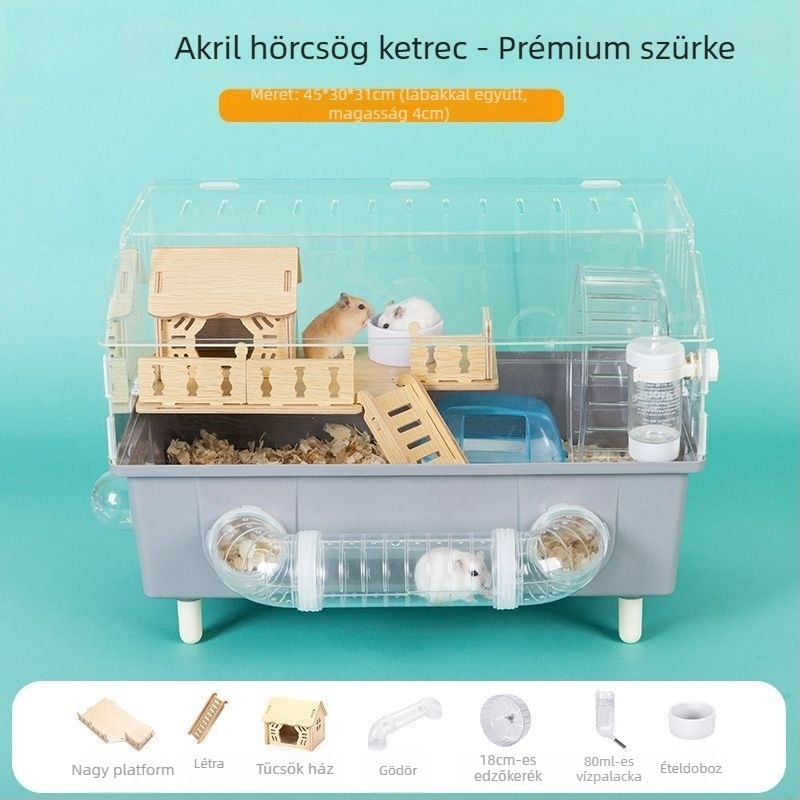 hörcsög ketrec – átlátszó luxus villa külső alagúttal, sajtformájú dizájn, műanyagból, beltéri használatra.