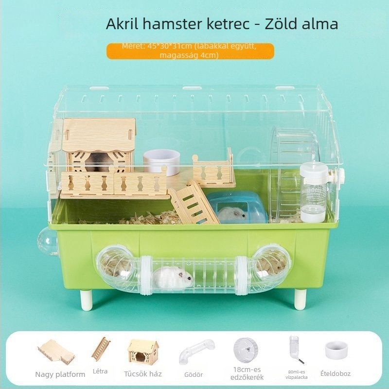 hörcsög ketrec – átlátszó luxus villa külső alagúttal, sajtformájú dizájn, műanyagból, beltéri használatra.