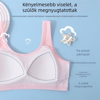 Lányoknak szánt edzésmelltartó, 2. szakasz, tank-top stílus, viszkóz anyag, háromszög kosár, rögzített dupla pántok