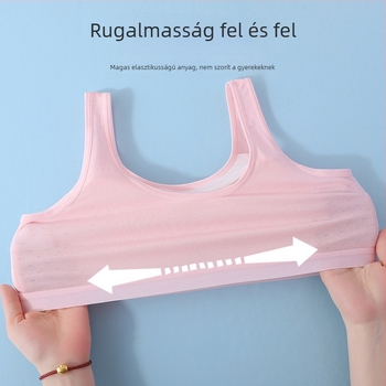 Lányoknak szánt edzésmelltartó, 2. szakasz, tank-top stílus, viszkóz anyag, háromszög kosár, rögzített dupla pántok
