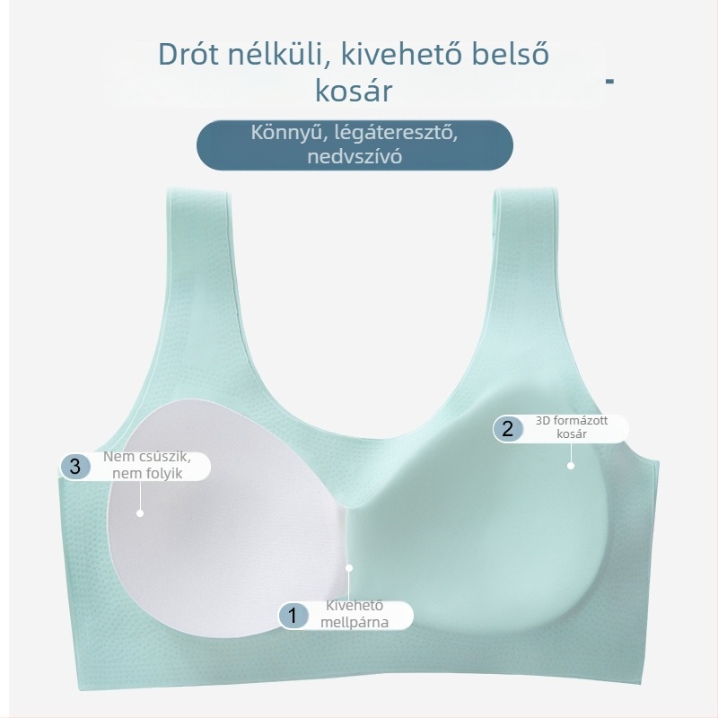 Fiatal lányok növekedési időszakára tervezett sportos felső, lélegző latex fehérneművel, acélgyűrű nélküli, varrás nélküli