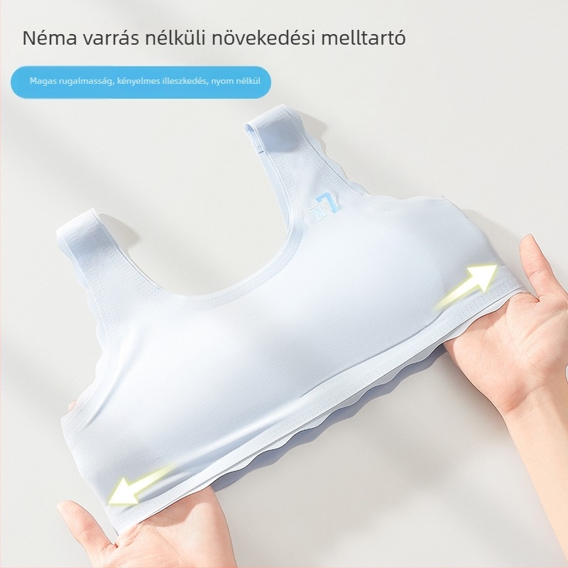 Lányok edző melltartója, második szakasz (12–15 évesek), nejlon, tank-top stílus, teljes kosár vékony formázott kosárkák és habos belső