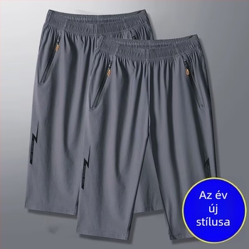 Férfi nyári gyorsszáradó rövidnadrág jég-selyem anyaggal, mikroelasztikus, egyenes szabású, koreai stílus, 70–80% poliészter