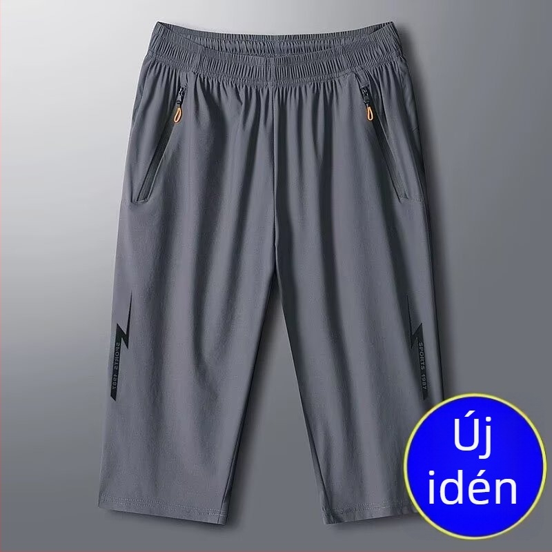 Férfi nyári gyorsszáradó rövidnadrág jég-selyem anyaggal, mikroelasztikus, egyenes szabású, koreai stílus, 70–80% poliészter