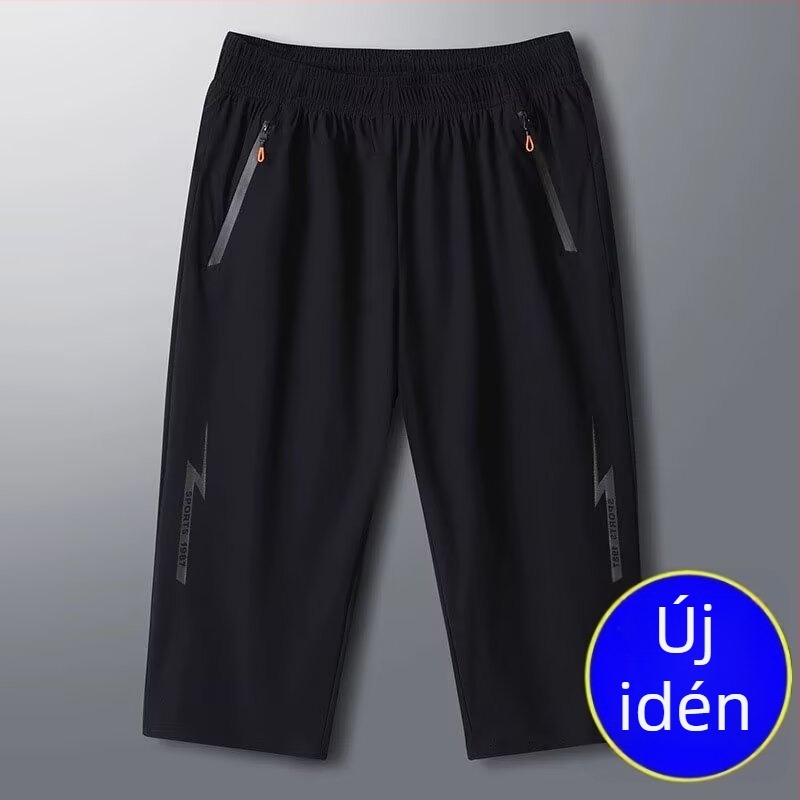 Férfi nyári gyorsszáradó rövidnadrág jég-selyem anyaggal, mikroelasztikus, egyenes szabású, koreai stílus, 70–80% poliészter