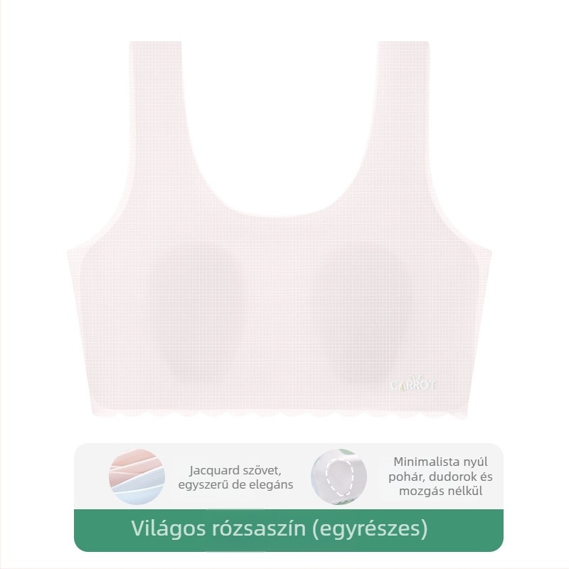 Nincs varrású melltartó, mellény-stílusú, a fejlődésben lévő lányoknak, ultra vékony formázott kosárkák szivaccsal, nylon anyag, fix dupla vállpántok, lélegző és kényelmes