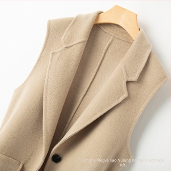 Női megfordítható gyapjú mellény középhosszú, zakó-nyakkal, 95% gyapjú