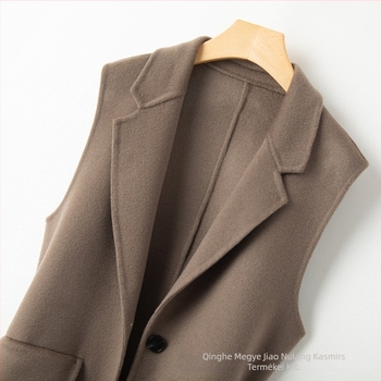 Női megfordítható gyapjú mellény középhosszú, zakó-nyakkal, 95% gyapjú