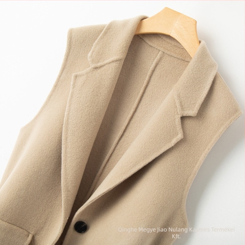 Női megfordítható gyapjú mellény középhosszú, zakó-nyakkal, 95% gyapjú