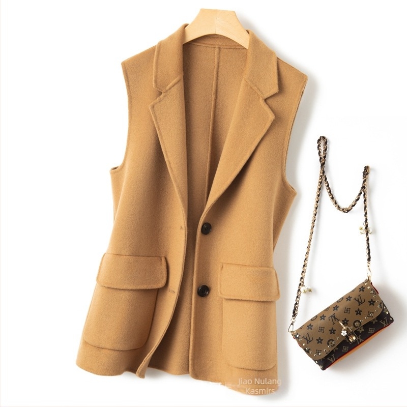 Női megfordítható gyapjú mellény középhosszú, zakó-nyakkal, 95% gyapjú