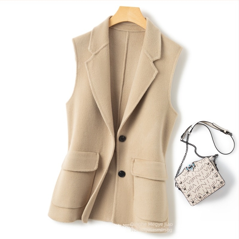 Női megfordítható gyapjú mellény középhosszú, zakó-nyakkal, 95% gyapjú