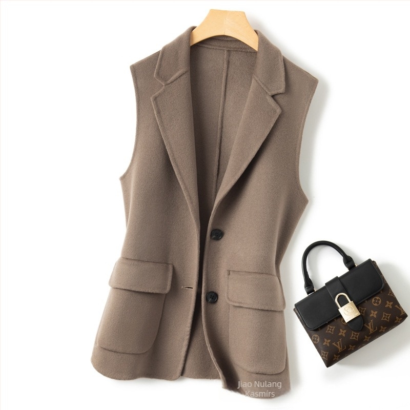 Női megfordítható gyapjú mellény középhosszú, zakó-nyakkal, 95% gyapjú