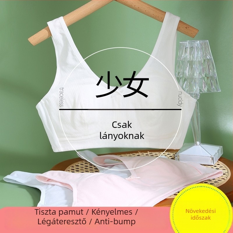 Pamutból készült gyerek melltartó-vest lányoknak, teljes kosár, formázott kosár nélkül, merev dupla vállpántok