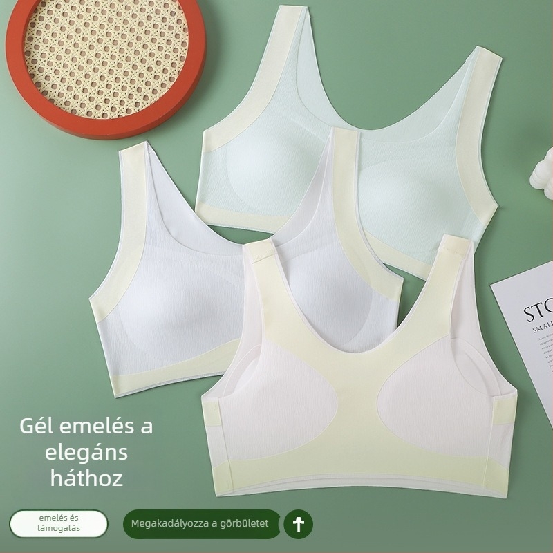 Vest-stílusú sportmelltartó lányoknak, teljes kosár, vékony formázott kosár, nylon anyag, pamut formázott kosár, rögzített dupla vállpántok, lélegző és izzadságfelszívó