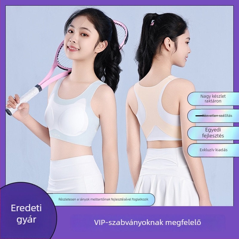 Lányoknak sportmelltartó antibakteriális, teljes kosár, habos belsővel, nylon anyagú, acélmerevítő nélkül, rögzített dupla vállpántok