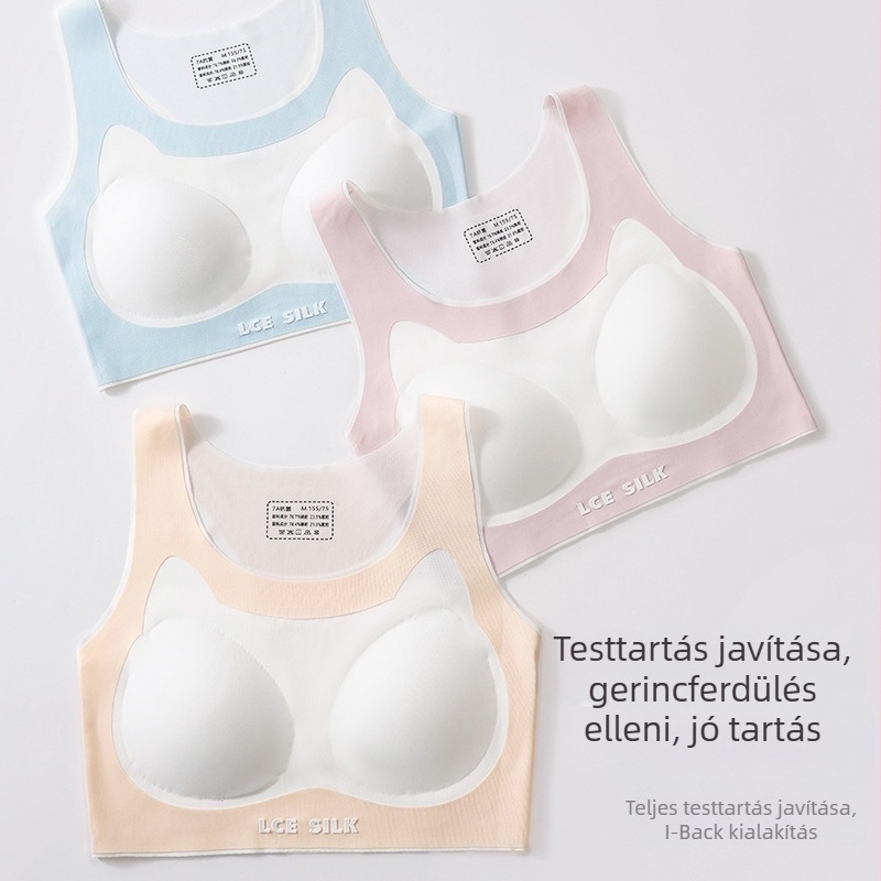 Lányoknak sportmelltartó antibakteriális, teljes kosár, habos belsővel, nylon anyagú, acélmerevítő nélkül, rögzített dupla vállpántok