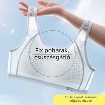 Lányoknak készült nylon sportmelltartó, vezeték nélküli, teljes kosár, vékony habos bélés, rögzített dupla vállpántok, lélegző viszkóz bélés, 12–15 éveseknek