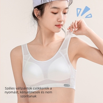 Lányoknak készült nylon sportmelltartó, vezeték nélküli, teljes kosár, vékony habos bélés, rögzített dupla vállpántok, lélegző viszkóz bélés, 12–15 éveseknek