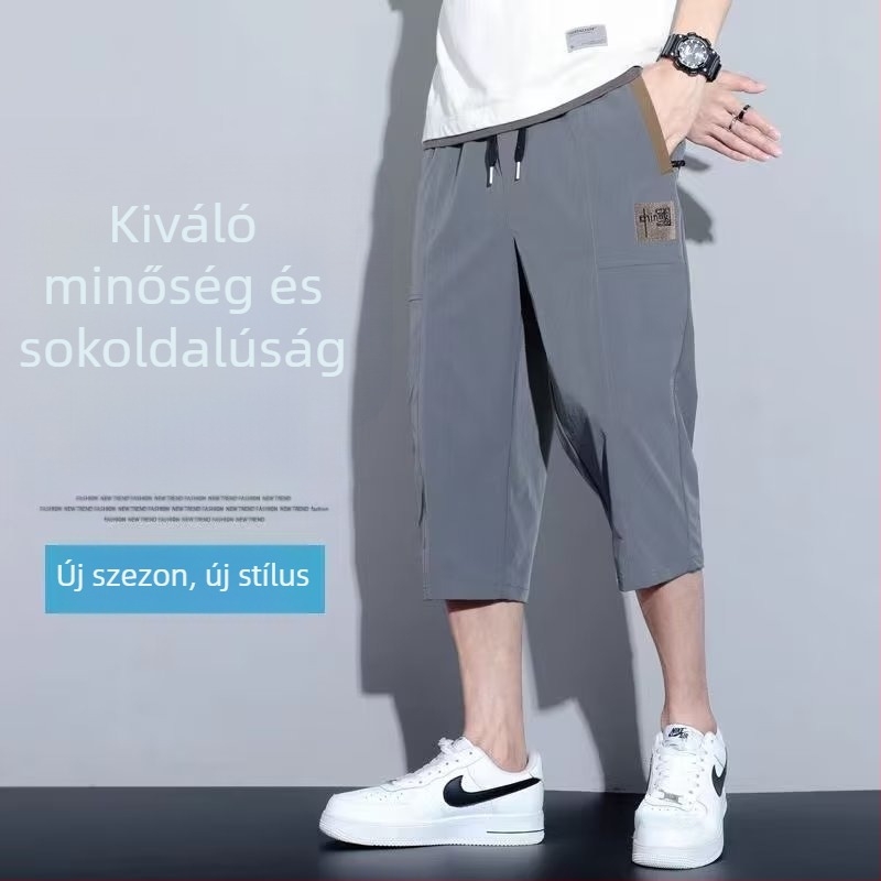 Férfi cropped sportnadrág, elasztikus derékkal, gyorsan száradó Ice Silk anyag, koreai stílus