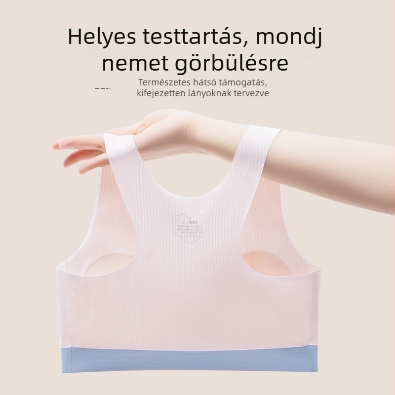 12–15 éves lányoknak készült seamless fix kosaras sportmelltartó, nylon anyagból, bélés nylon, légáteresztő, merevítő nélkül