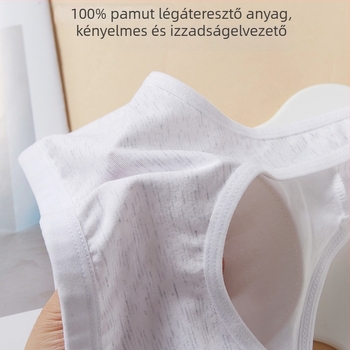 Pamut edzésmelltartó 12–15 éves lányoknak, vest-stílus, 3/4 kosár, vékony habbal bélelt, acélhurok nélkül, fix vállpántok, lélegző és kényelmes