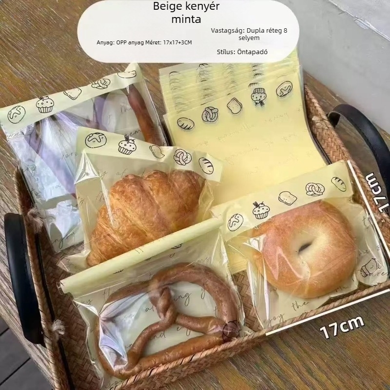 Kenyér csomagoló tasakok, átlátszó, önzáró, péksüteményekhez, 50/100/200/500/1000 db